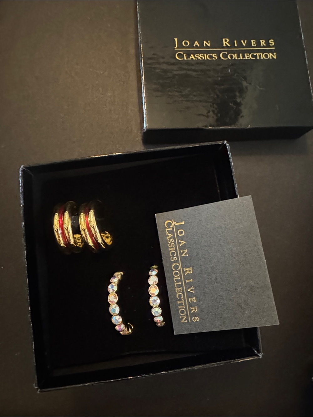 Joan Rivers Gold Hoop and Aurora Crystal Huggie Earrings